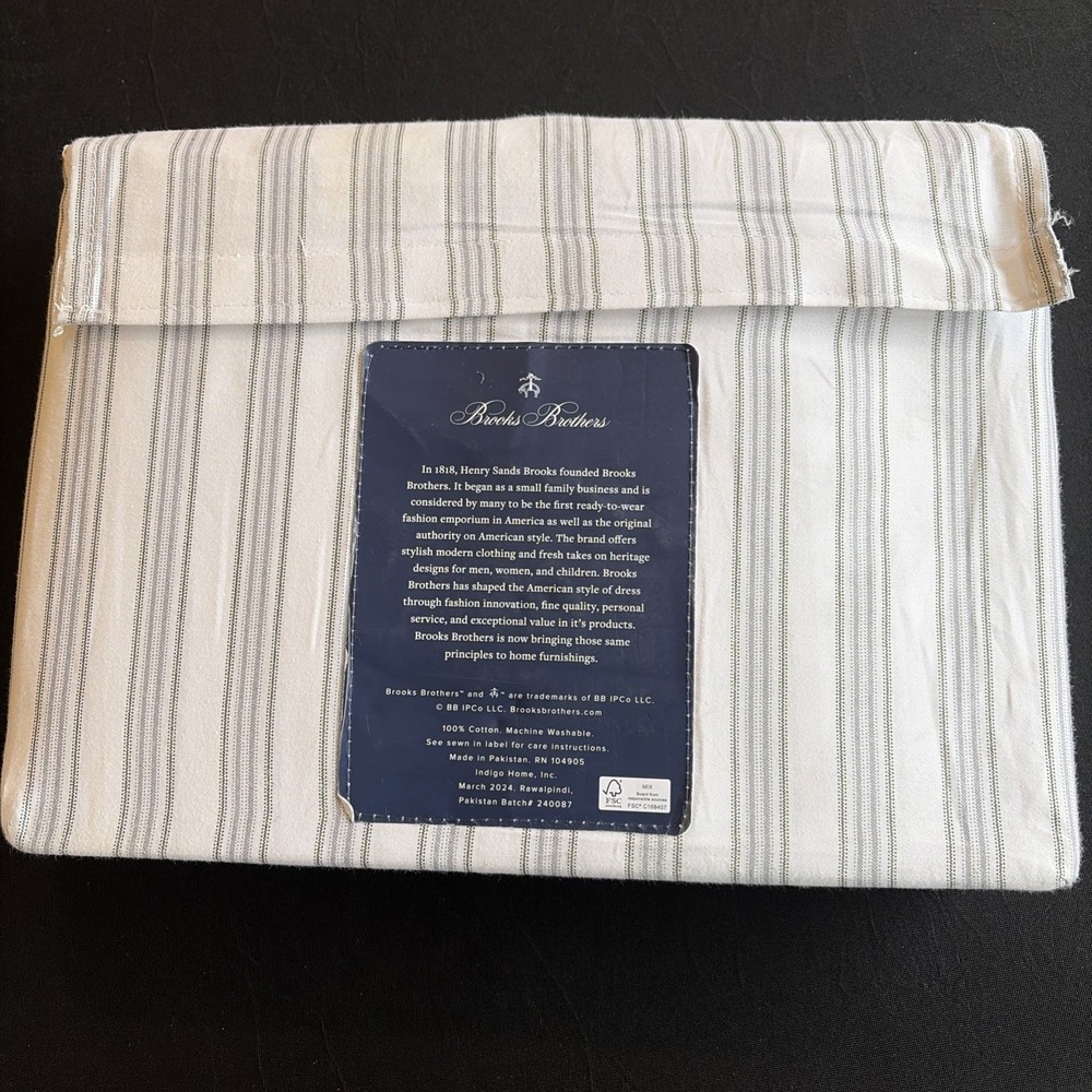 Brooks Brothers Twin XL Sheet Set 100% Cotton Grey Striped 15" Deep Mattress - Picture 5 of 6